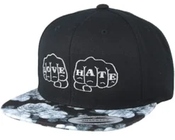 Love And Hate Black/Grey Rose Snapback - Tattoo Collective